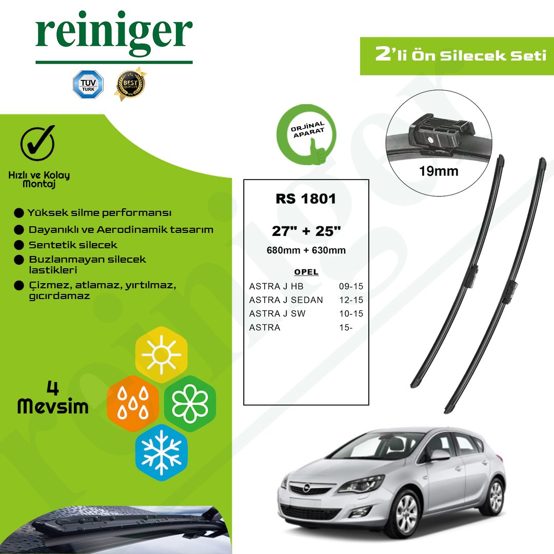 Reiniger Opel Astra J, K (2009-2019) Ön Silecek Takımı