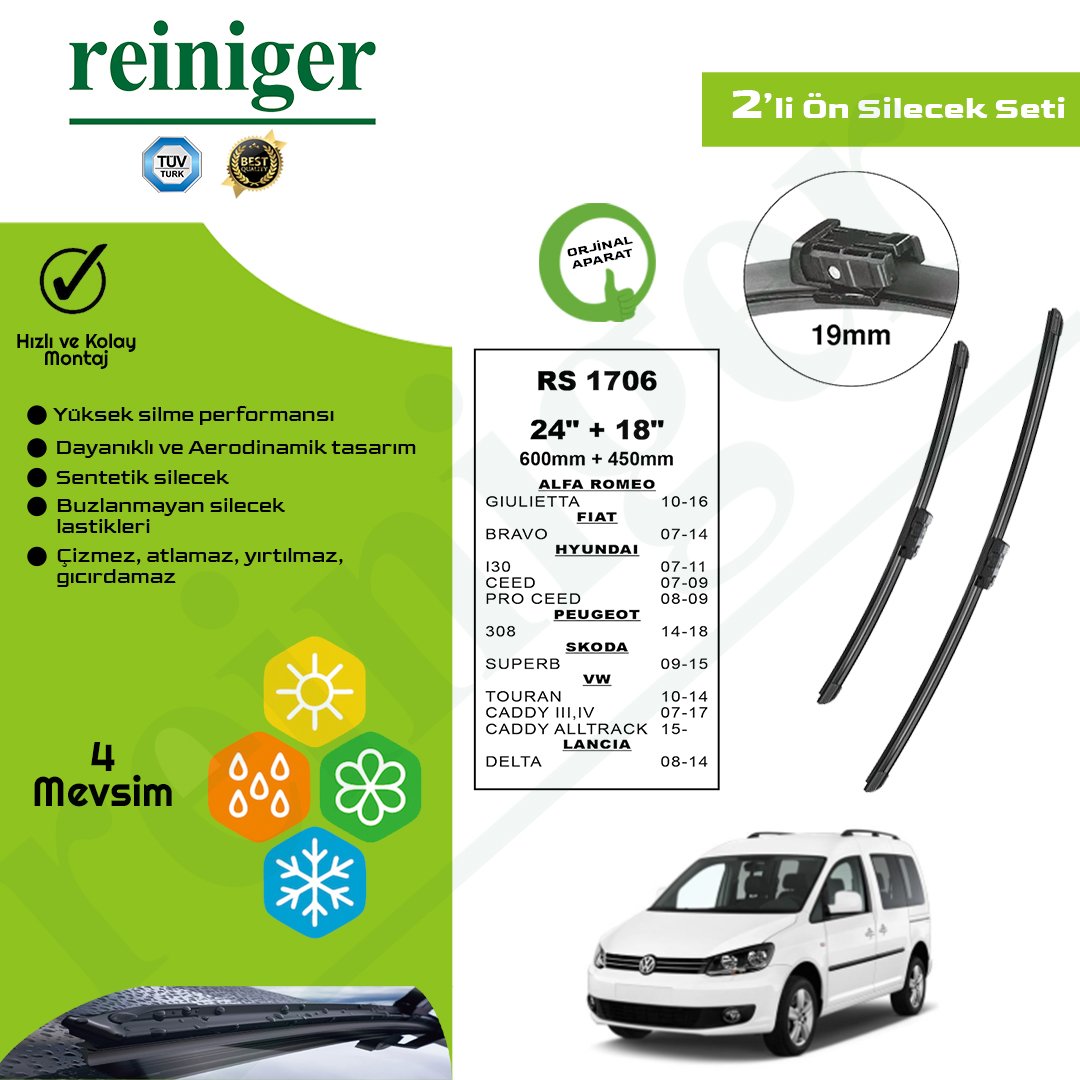 Reiniger Volkswagen Caddy 3-4 Serisi (2007-2017) Ön Silecek Takımı