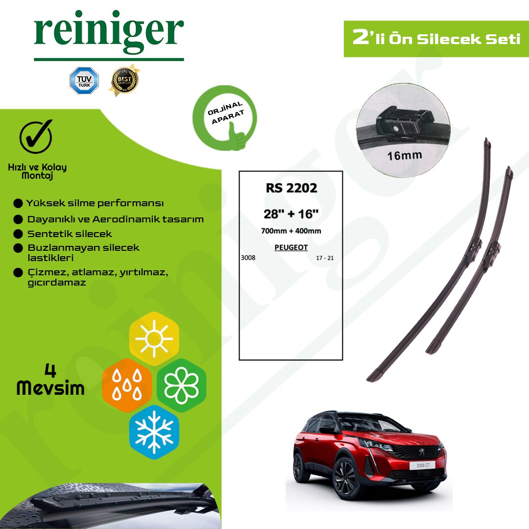 Reiniger Peugeot 3008 (2017-2021) Ön Silecek Takımı