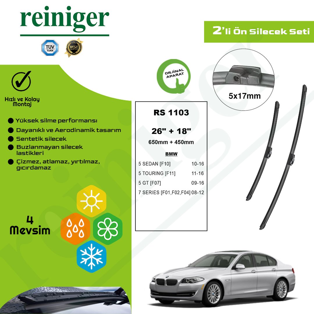 Reiniger BMW 5 Serisi Sedan (F10) (2010- 2016) Ön Silecek Takımı