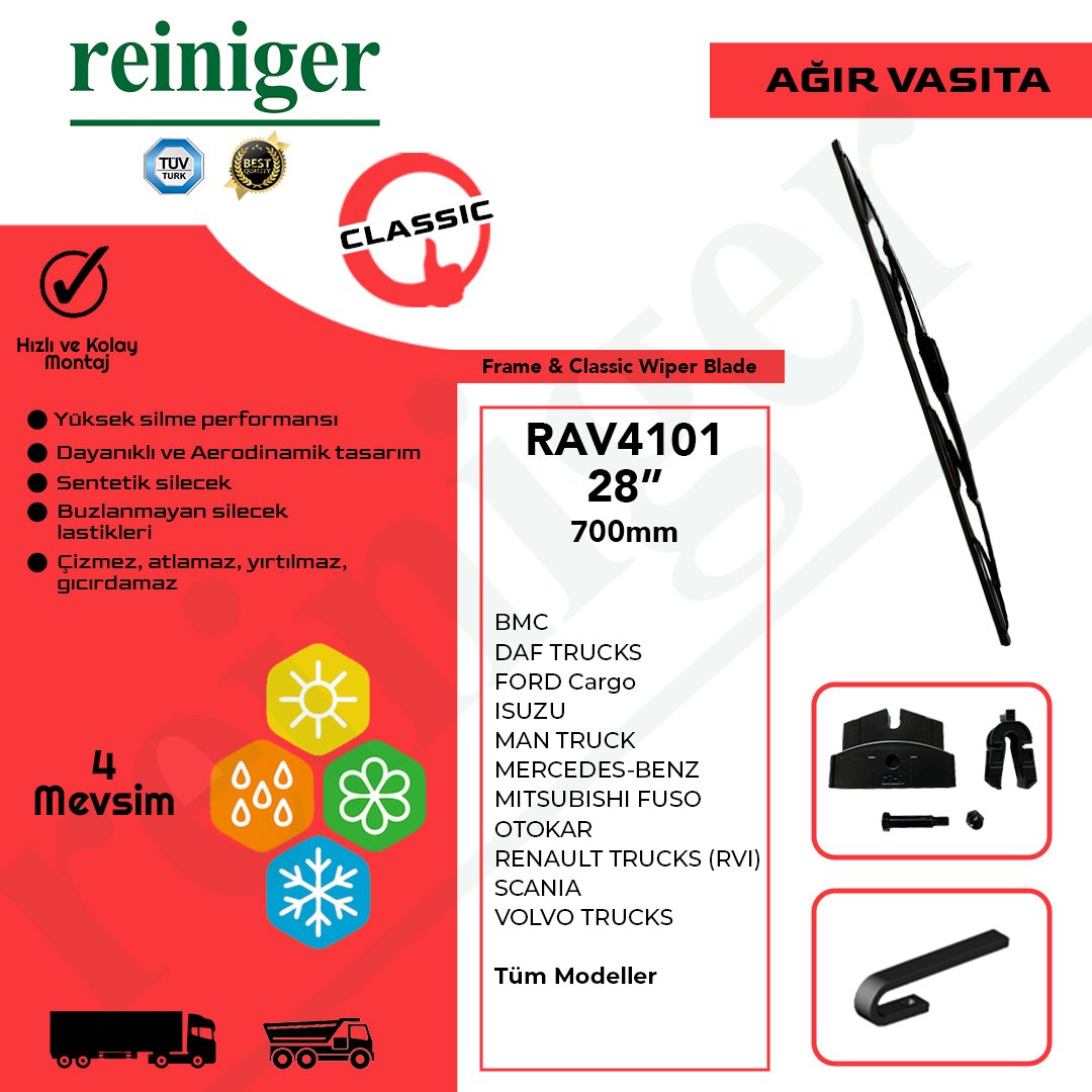 Reiniger Ağır Vasıta Silecek Süpürgesi 70 cm (Axor, DAF, Cargo, Renault, Volvo) RAV4101