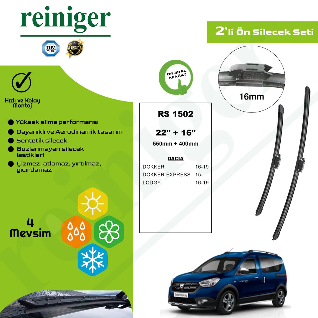 Reiniger Dacia Dokker (2016-2019) Ön Silecek Takımı