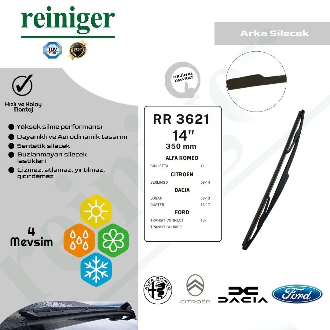 Reiniger Citroen Berlingo (09-14), Ford Connect, Courier (13-..) Arka Silecek Süpürgesi