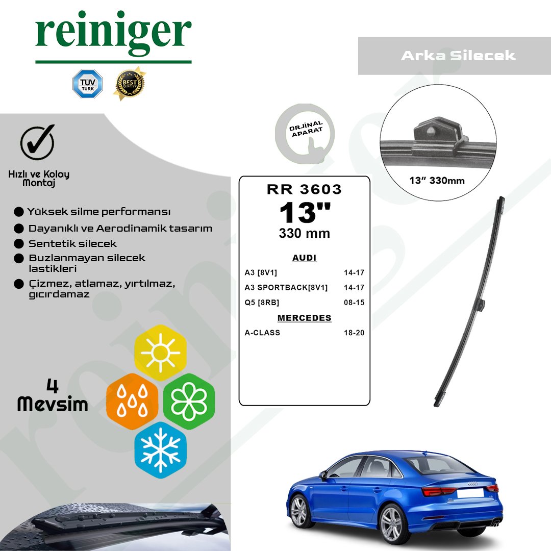 Reiniger Audi A3 Serisi (8V1) (2014-2017) Arka Silecek Süpürgesi