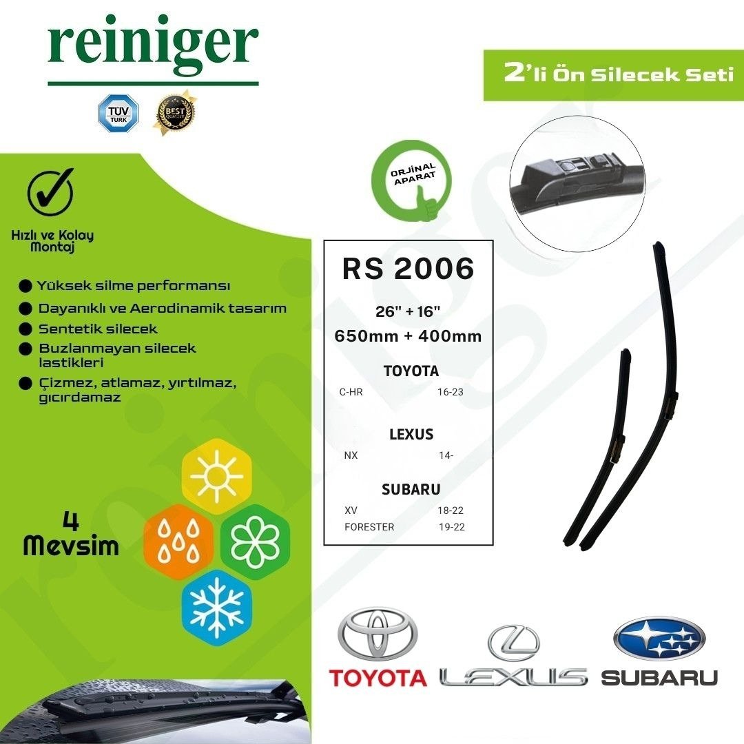 Reiniger Toyota CH-R (16-23), Lexus NX (14-..), Subaru XV, Forester (19-22) Ön Silecek Takımı