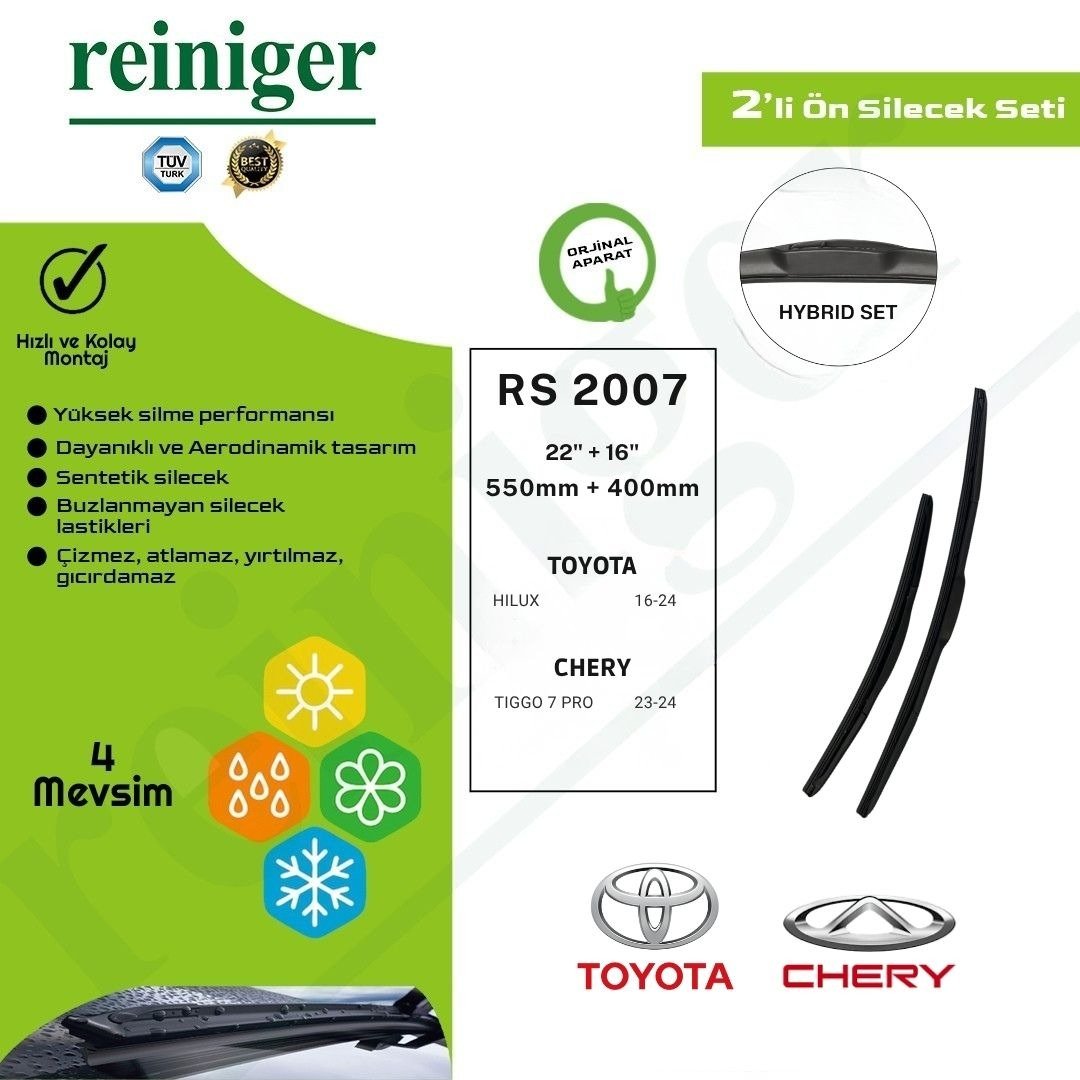 Reiniger Toyota Hilux (2016-24), Chery Tiggo 7 Pro (2023-24) Ön Silecek Takımı