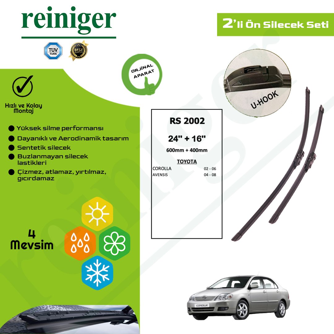 Reiniger Toyota Corolla (2002-2006); Toyota Avensis (2004-2008) Ön Silecek Takımı