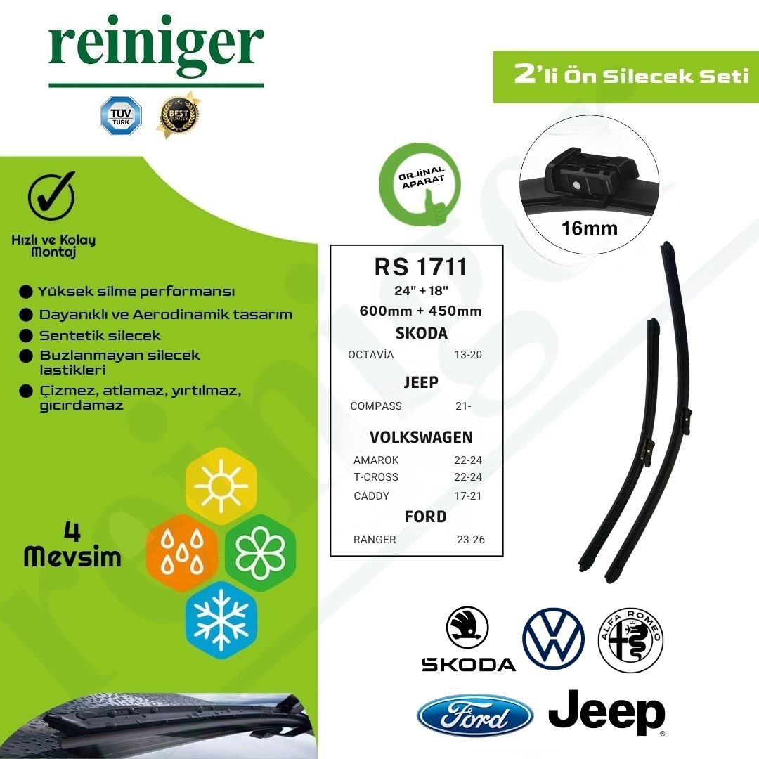 Reiniger Volkswagen Amarok, T-Cross (2022-24), Ford Ranger (23-..) Ön Silecek Takımı