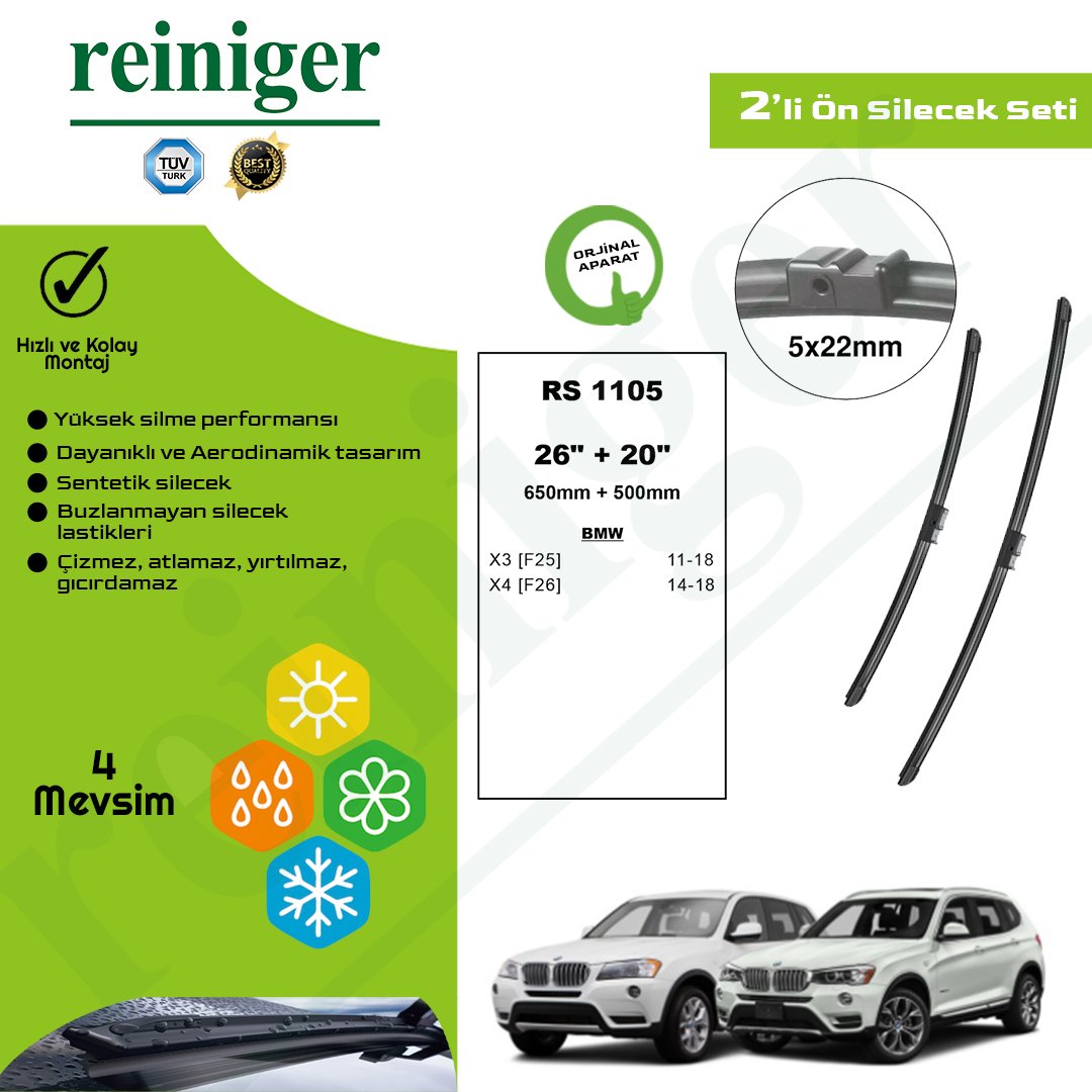 Reiniger BMW X3, X4 Serisi (F25, F26) (2011-2017) Ön Silecek Takımı
