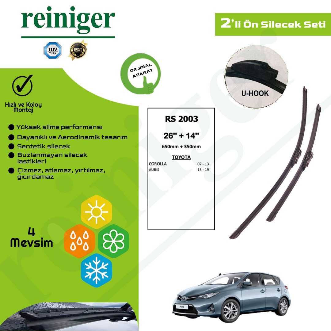 Reiniger Toyota Auris (2013-2019); Toyota Corolla (2007-2013) Ön Silecek Takımı