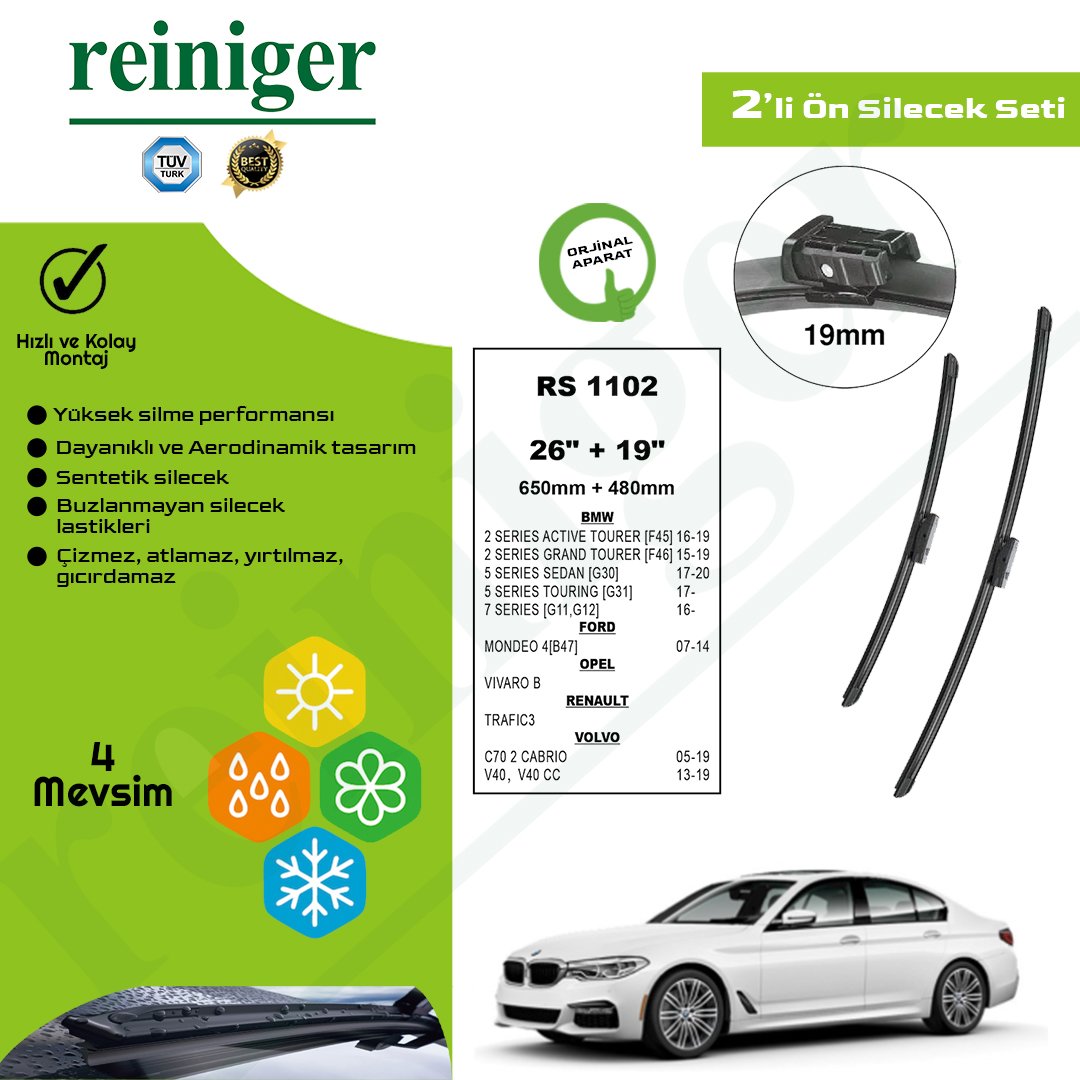Reiniger BMW 5 Serisi (G30, G31) (2017-2020) Ön Silecek Takımı