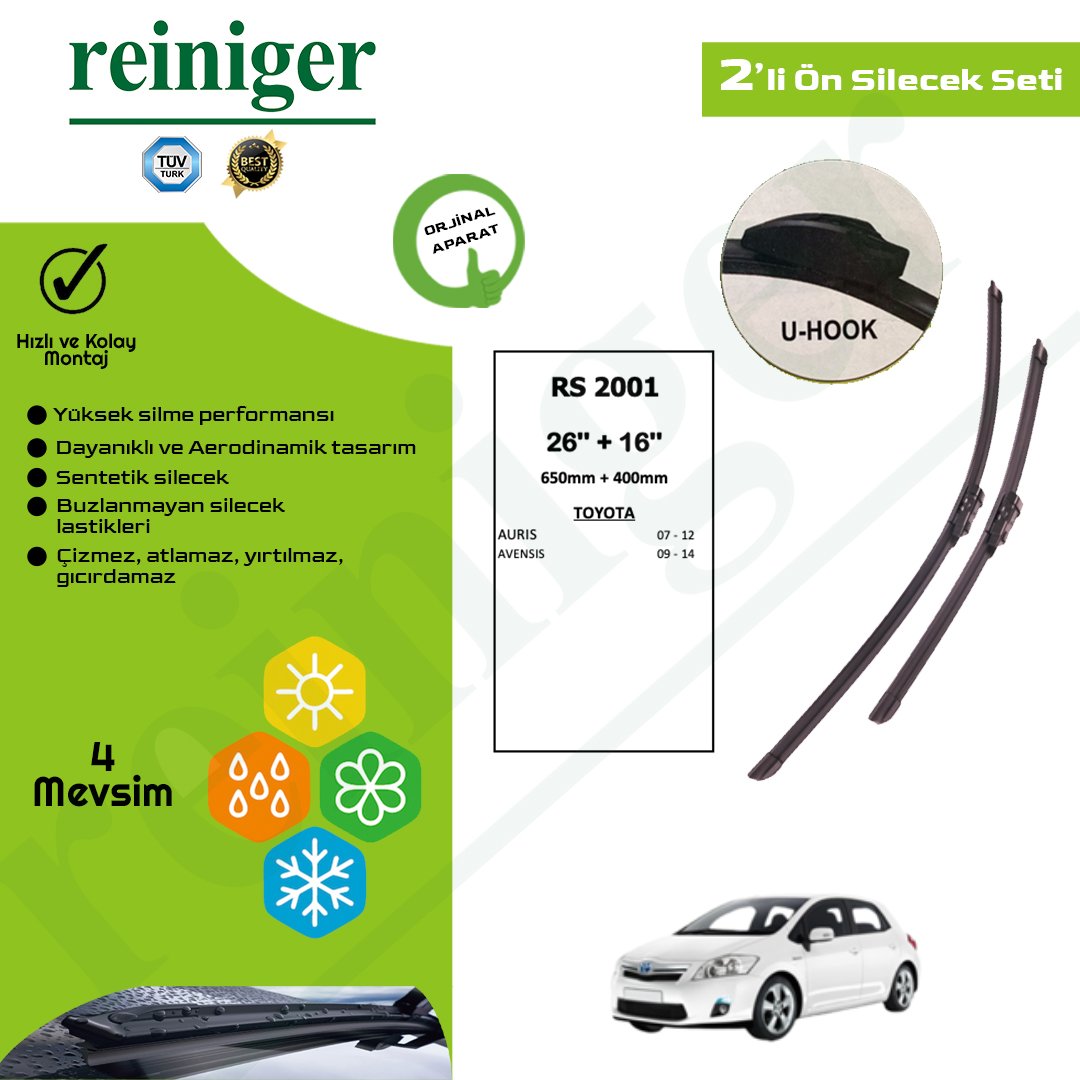 Reiniger Toyota Auris (2007-2012); Toyota Avensis (2009-2014) Ön Silecek Takımı