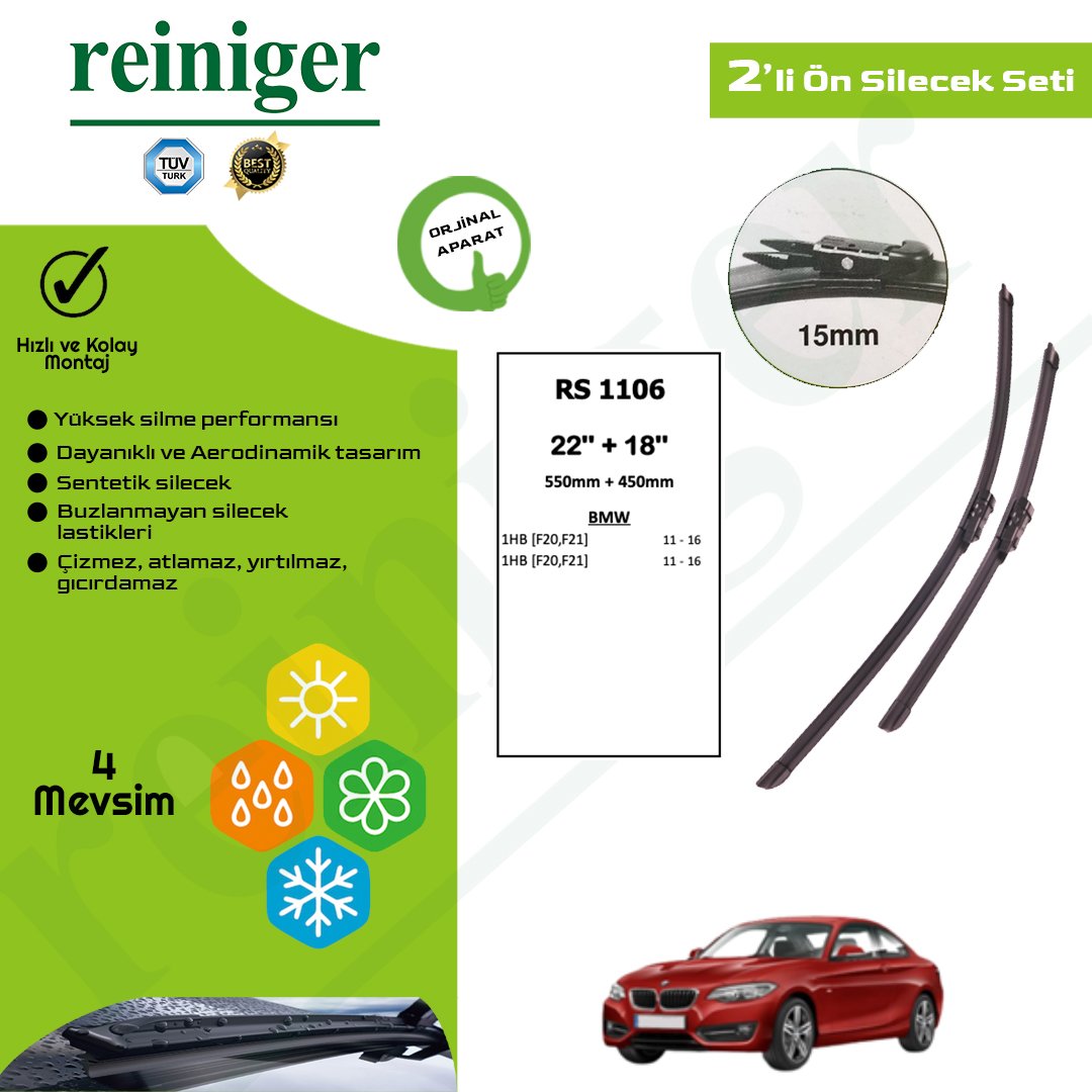 Reiniger BMW 2 Serisi F22, F23 (2014-2019) Ön Silecek Takımı