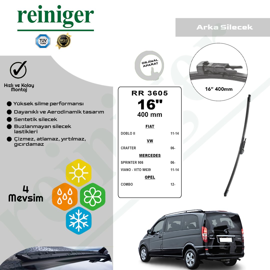 Reiniger Mercedes Viano, Vito (639) (2011-2014) Arka Silecek Süpürgesi