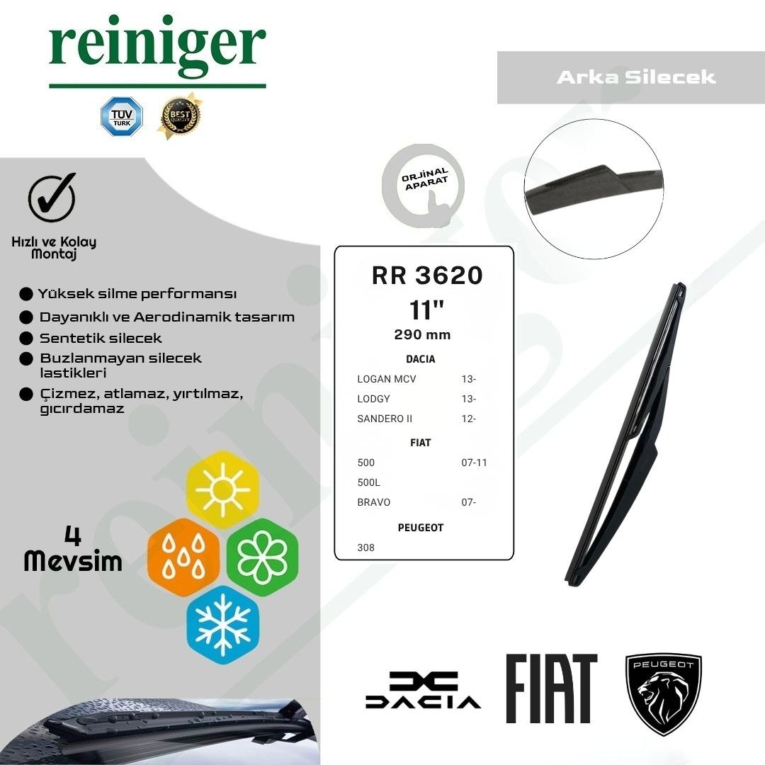 Reiniger Dacia Logan, Lodgy, Sandero, Fiat 500, Sandero, Peugeot 308 Arka Silecek Süpürgesi