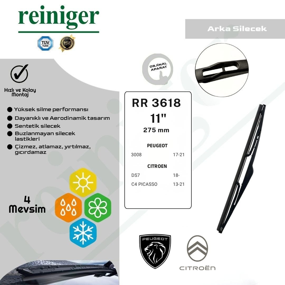 Reiniger Peugeot 3008 (17-21), Citroen DS7 (2018-...), C4 Picasso (13-21) Arka Silecek Süpürgesi
