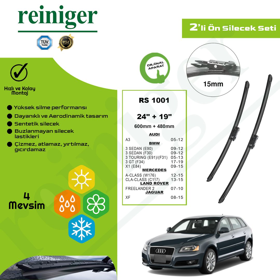 Reiniger BMW 3 Serisi Sedan (E90, F30, F80) (2009-2012) Ön Silecek Takımı