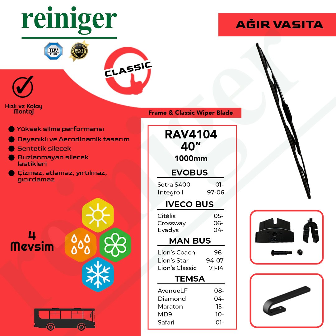 Reiniger Ağır Vasıta Silecek Süpürgesi 100 cm (Temsa, Iveco, MAN Otobüs) RAV4104