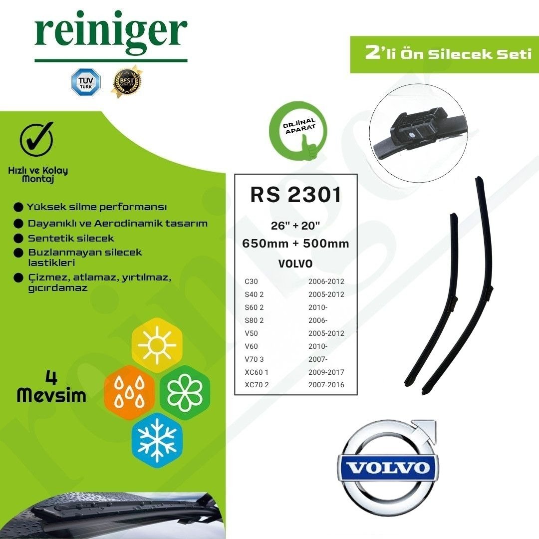 Reiniger Togg T10 X, Volvo C30 (06-12), S40 2 (05-12), S60 2 (2010-..) Ön Silecek Takımı